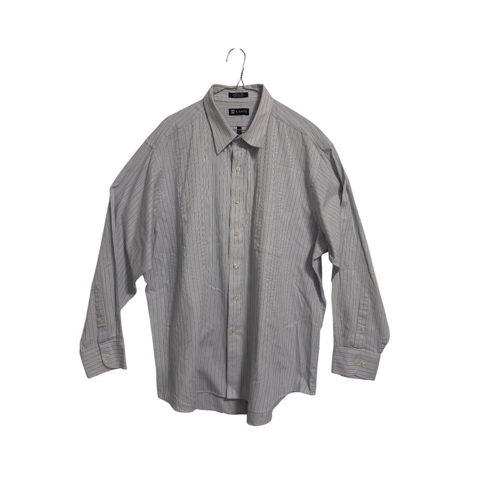 Chaps Button Down‎ Shirt Mens 18-18.5 34/35 Blue Tan Striped Classic Fit Twill - Picture 1 of 9